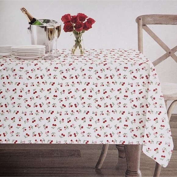Envogue Shabby Chic Hearts And Cherries Design Cotton Tablecloth 60x84in Oblong - Picture 2 of 8